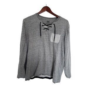 Le 31 Gray Lace-Up Long Sleeve Shirt size medium